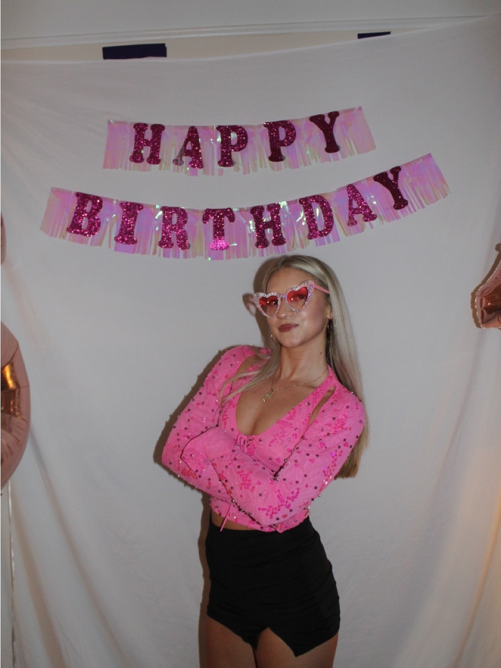 Pink Sequin Halter Crop Top with Detachable Sleeves - Picture 2 of 4